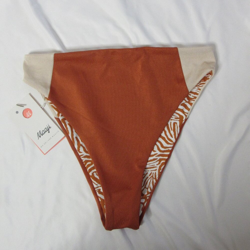 Maagi Bikini Bottoms Reversible Brown Tan Zebra Stripes Beach Size Large NWT